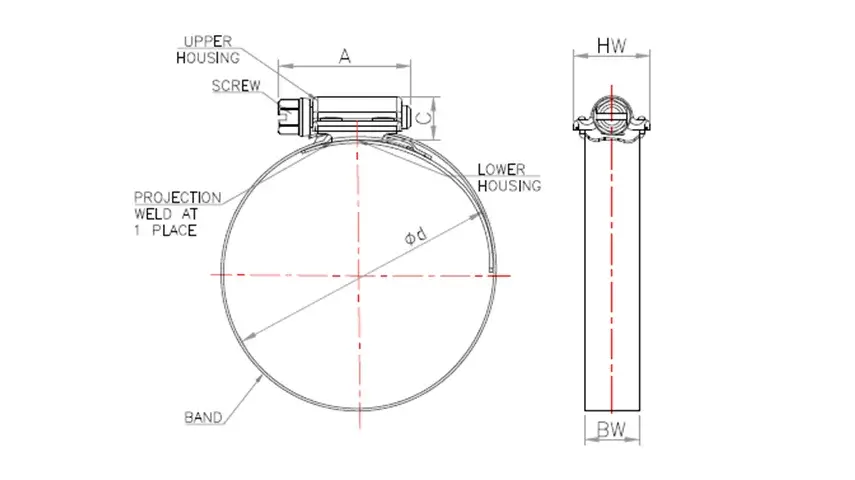 Diagram of Heavy Duty Stainless Steel Worm Drive Clamp