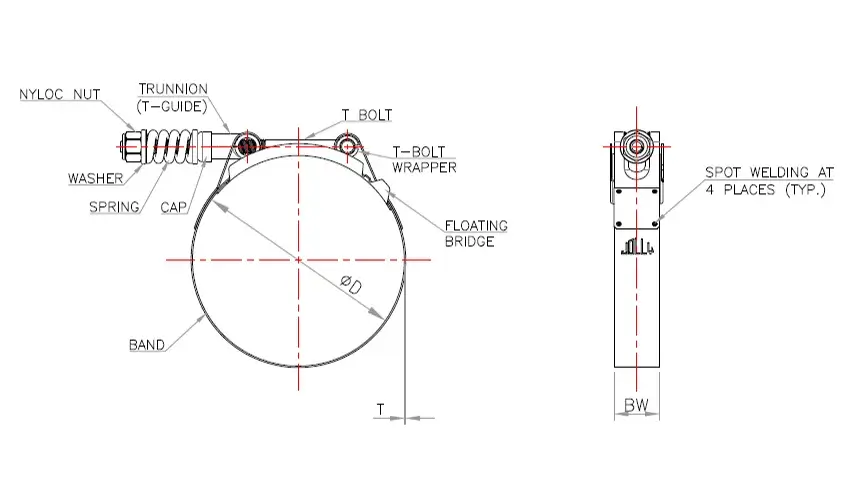 Diagram of Spring Loaded T Bolt Clamp