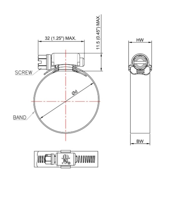Diagram of UPC Certified Worm Drive Clamps